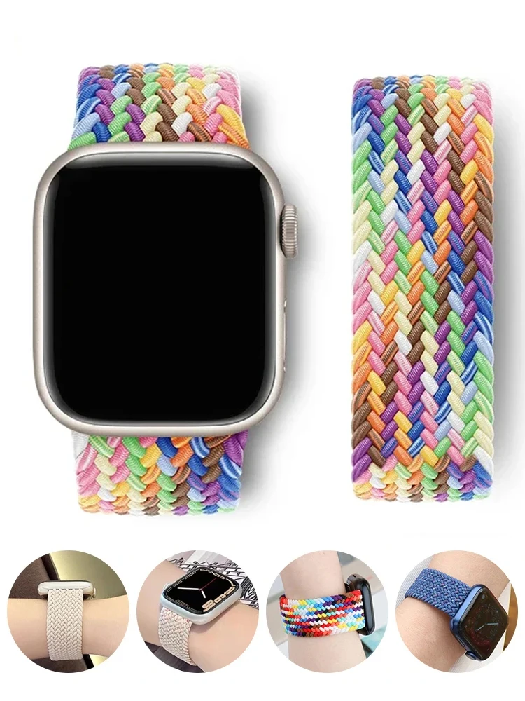 Strap For Apple Watch Bracelet 44mm 40mm 45mm 41mm 49mm 42mm 38mm Braided Loop Band Elastic iWatch Series 9 SE 8 7 6 5 4 Ultra 2