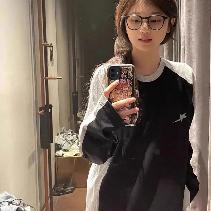 

plus Size 300 Pounds Women's Casual Long Sleeve Base Shirt Shoulder Insertion Loose T-Shirt Design Sensation for Heavy Girls