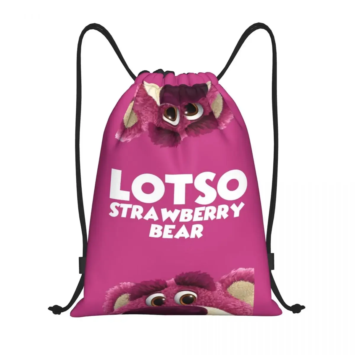 Custom Lotso Huggin Strawberry Bear Cartoon Drawstring Bag for Training Yoga Backpacks Men Women Sports Gym Sackpack