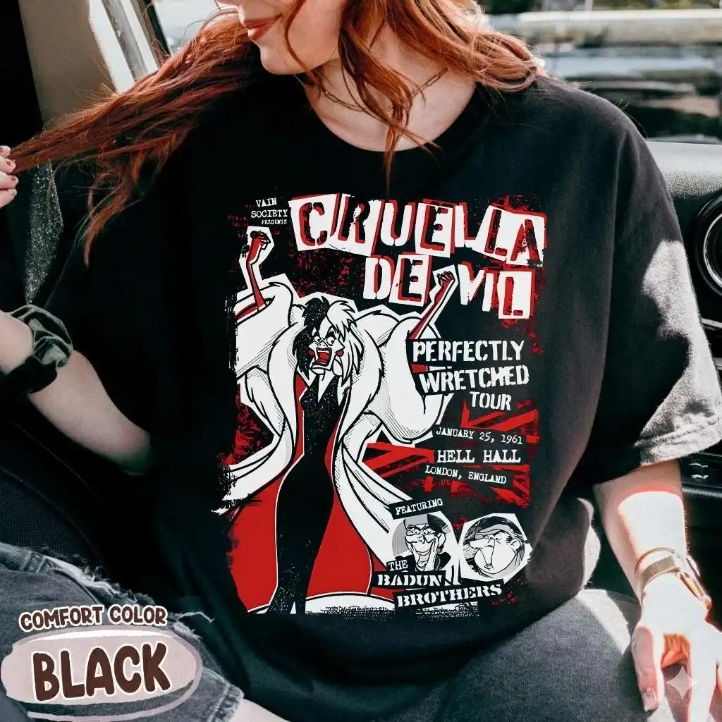 تي شيرت ديزني 101 الدلماسية Cruella De Vil Tour، قميص ديزني، هدية عائلية للسفر من ديزني، تي شيرت بونغو Perdita Cruella De Vil