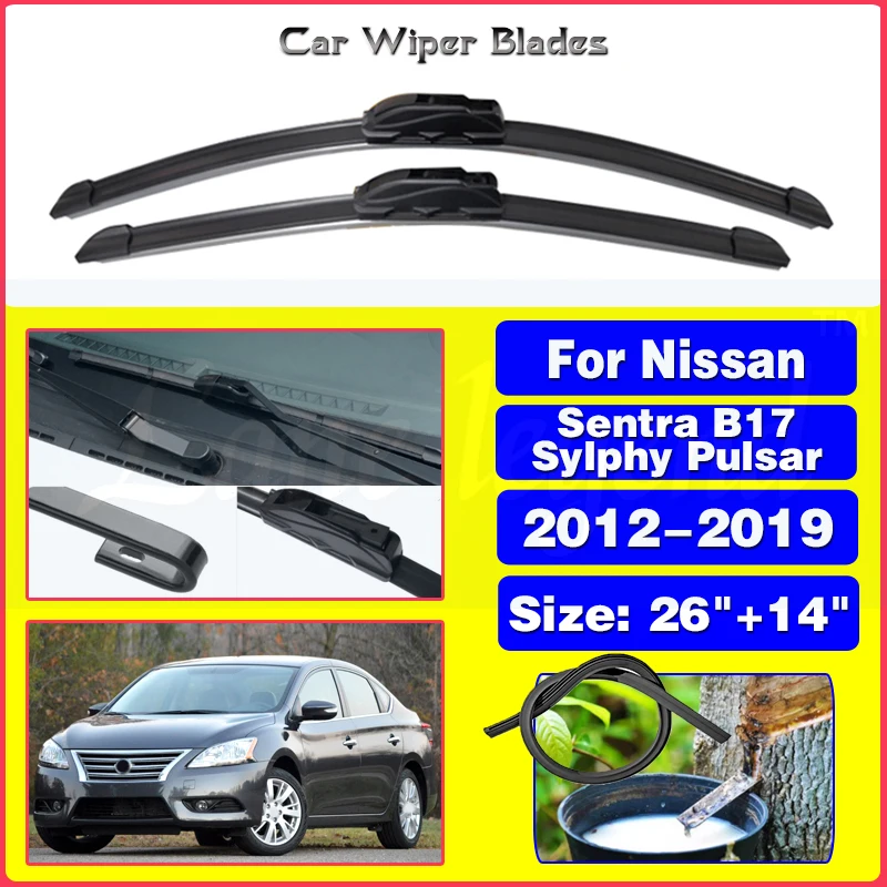 For Nissan Sentra B17 2012-2019 Sylphy Pulsar Car Front Wiper Blades Windscreen Windshield Brushes Accessories 2017 2018 26