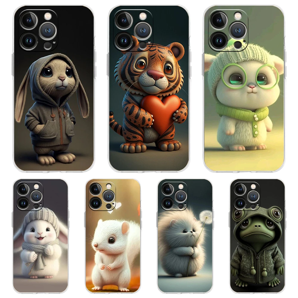 Cute Cartoon  Animal Case for iPhone 15 14 13 12 Pro Max Cover Transparent Soft for iPhone 11 Pro Max 7 8 Plus X XS XR SE Shell