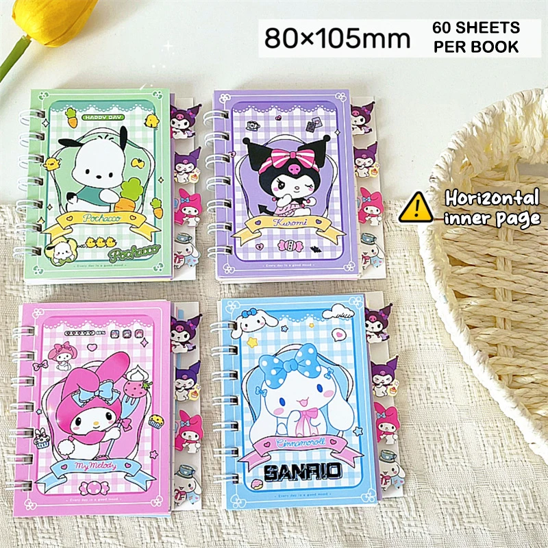 Kawaii Sanrio A7 Notebook Hello Kitty Cinnamonroll Kuromi My Melody Coil Notepads Daily Planner Book Line Book