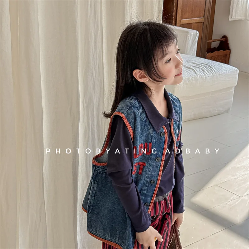 2025 Spring Autumn New Children\'s Vest Clothes Girls Cotton Denim Waistcoats Toddler Boys Sleeveless Jacket 1-6y Kids Coats Tops