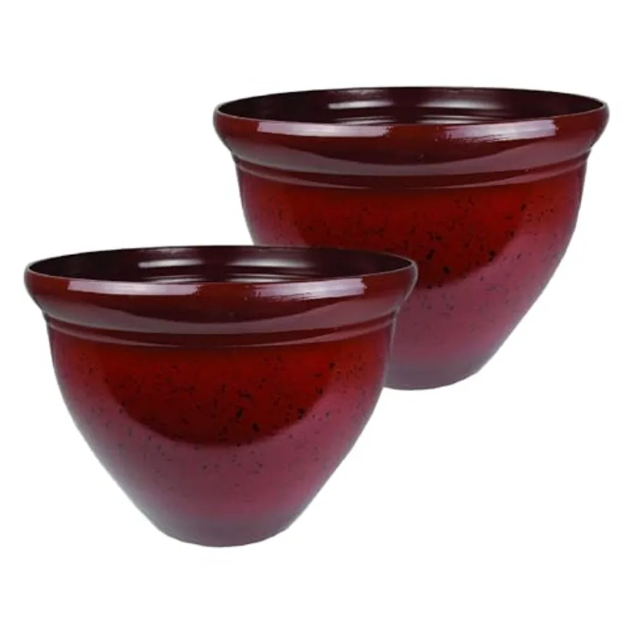 

16 Inch Pizzazz Round Planter Pots with Ceramic Look Lightweight UV-Resistant Plastic Indoor and Outdoor Planters 2-Pack Flower