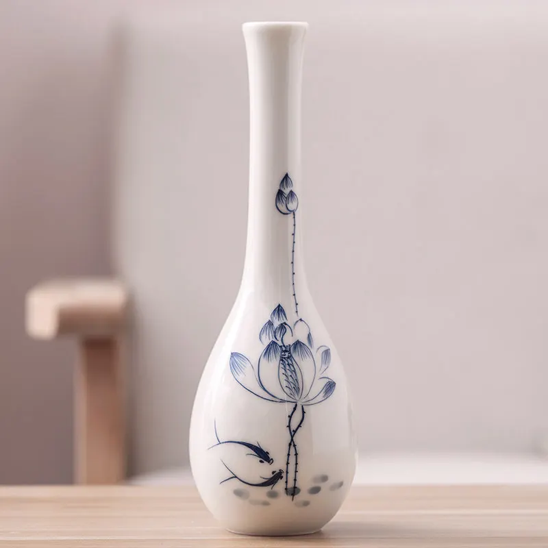 Chinese retro hand-painted ceramic vase celadon water purification offering to Buddha