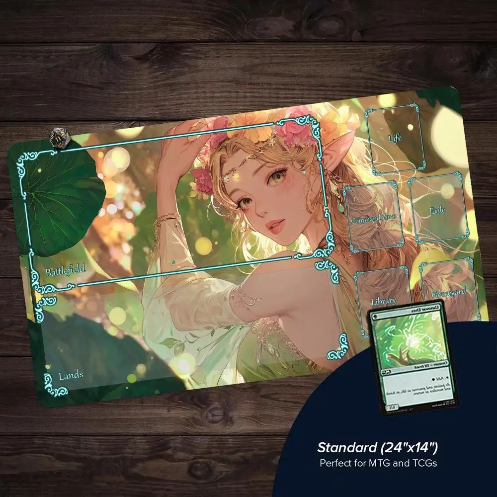 

Fantasy Elf Girl MTG Playmat Magic Card Mat with Stitched Edge Non-Slip Durable Tabletop playmat Board Game Mat for TCG card pad