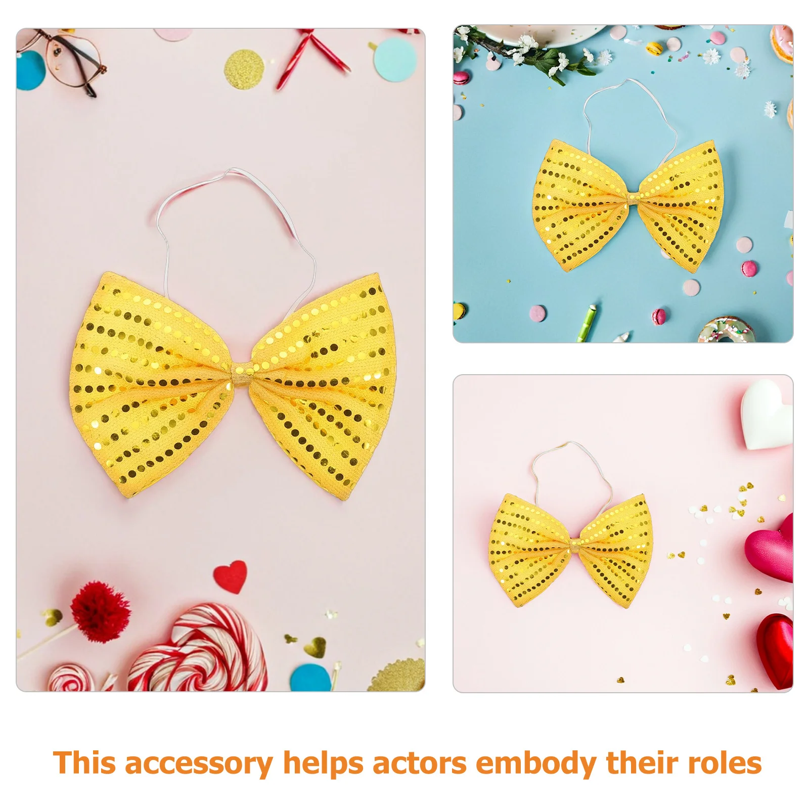 2 قطعة ربطات القوس فيونكة من الترتر اللامع المتضخم برقبة لامعة للرجال والنساء حفلة تنكرية كرنفال ديكور زي إكسسوار احتفالي #3