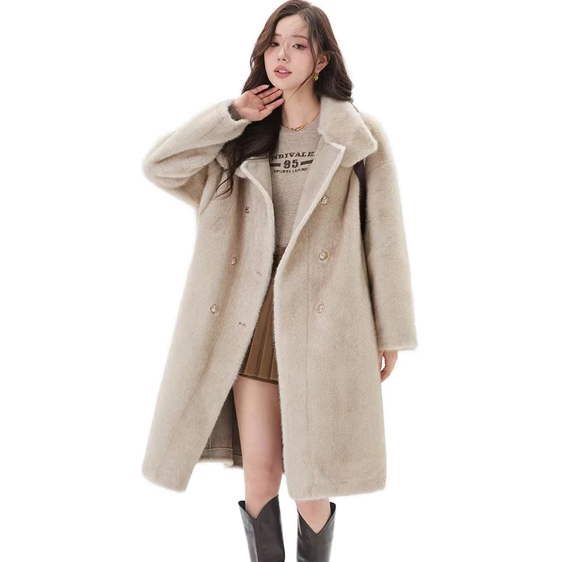 2024 Winter Faux Fur Coat Thickened Warm Mink Fleece Lntegrated Outwear Women Mid Length Environmental Protection Lady Fur Coat