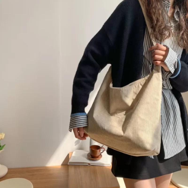 Corduroy Shoulder Bags Women Fashion Leisure College Style Shopper Multi-Pocket Large Capacity Designer Handbags Totes Bags
