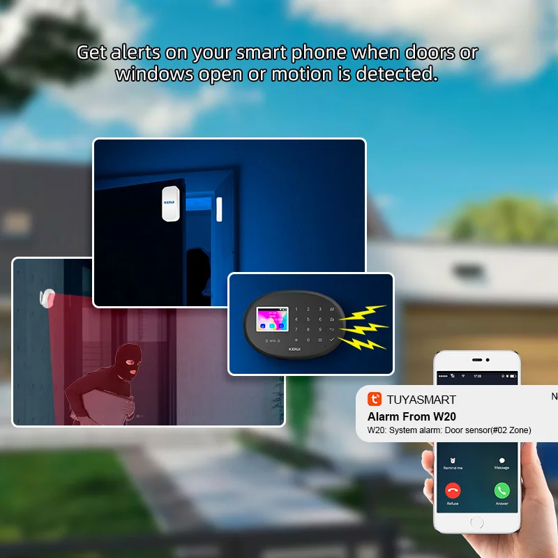 

KERUI Tuya Alarm Center W204 4G WIFI Home Alarm System Smart Life Alexa Security Protection PIR Motion Detectors Door Sensors