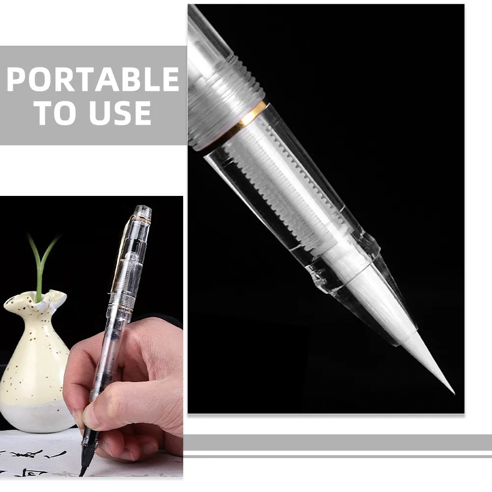 2Pcs Chinese Calligraphy Brush Transparent Steel Pen Soft Flexible Bristle Long Handle for Traditional Calligraphy Painting