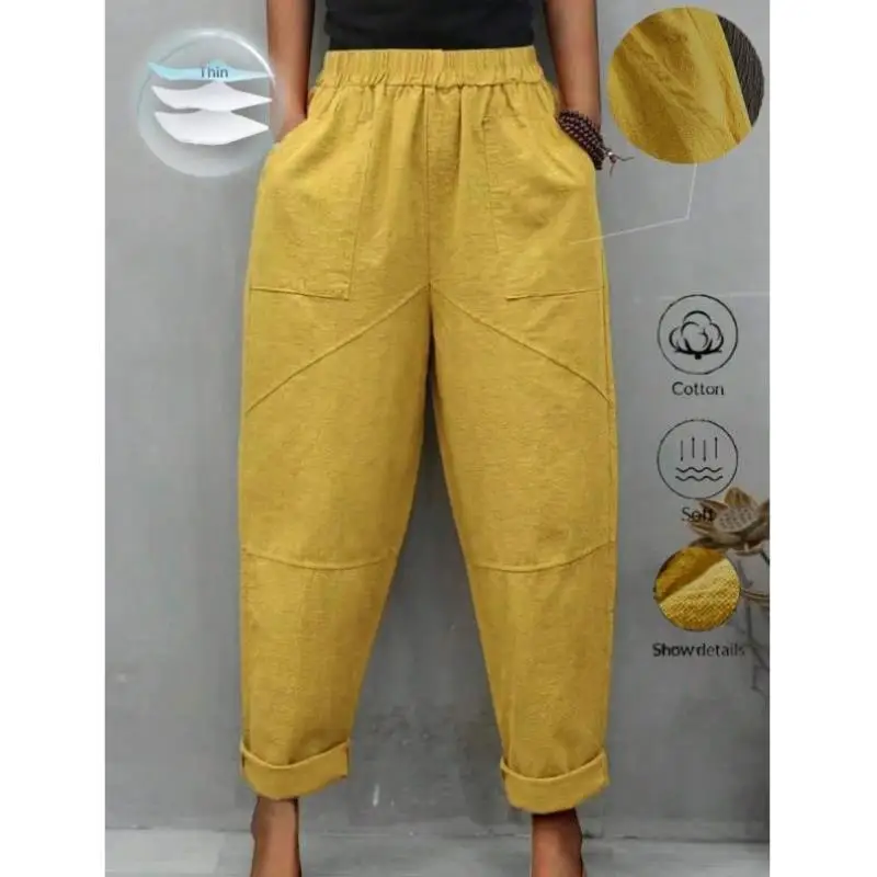 

Women's Elastic Waist Loose Casual Pants H 70767 Sle Pure Color Cone ape Comfortable Leisure Trousers Ciwalk Vintage