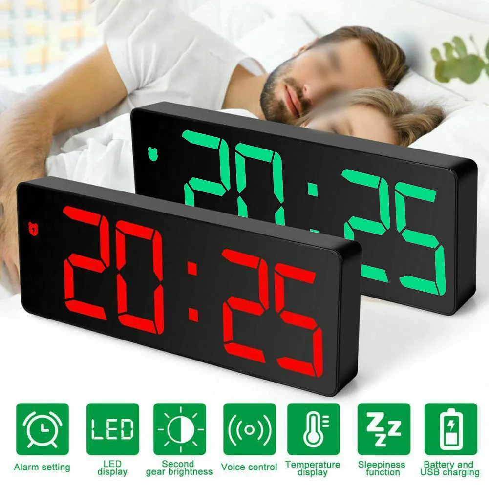 Mirror LED Digital Alarm Clock 12/24 Hours Battery/USB Operated Multifunctional Nigh Light Temperature Display