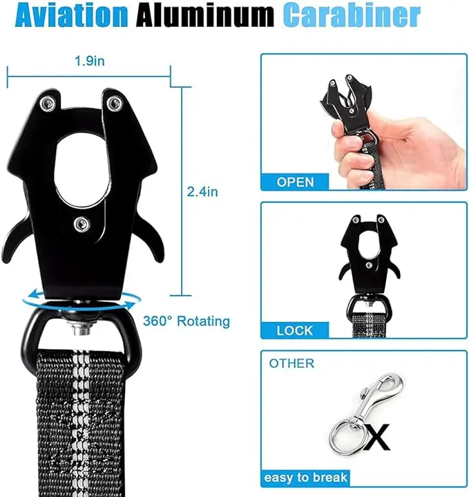 Laisses réfléchissantes absorbant les chocs pour animaux de compagnie avec ceinture de sécurité de voiture pour grands chiens laisse de chien élastique tactique robuste laisse de chien sans traction