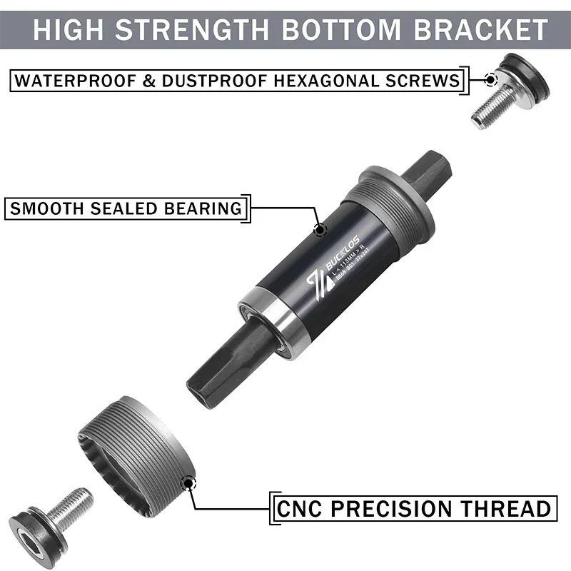 BUCKLOS Road Bike BB Bicycle Square Taper Bottom Bracket MTB BSA 68mm 110.5 113 116 118 120 122.5 124.5 152 156 174 Threaded BB