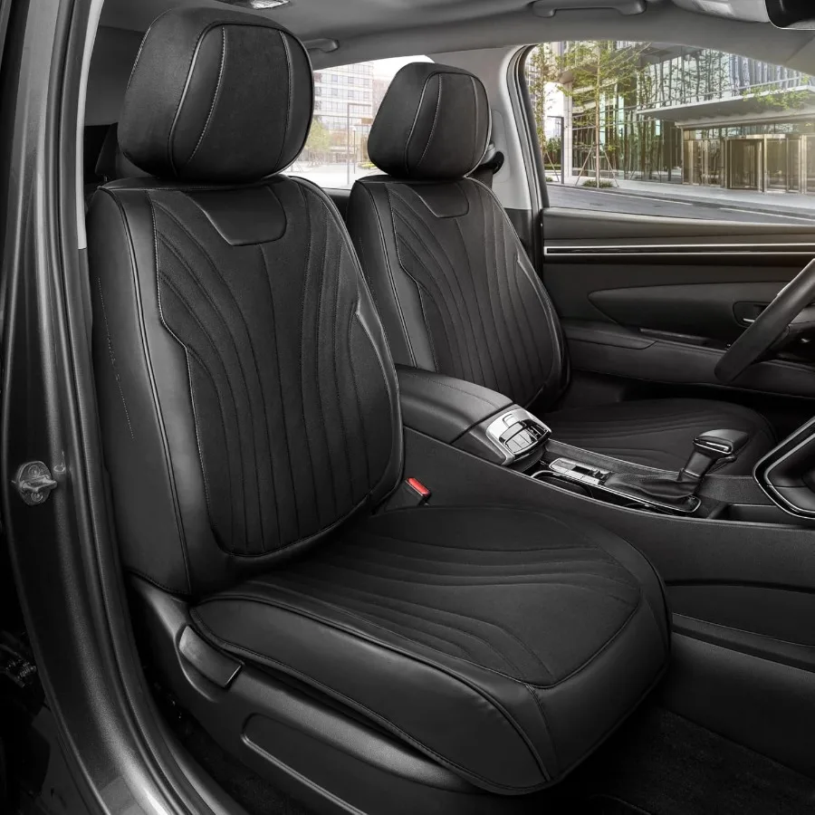 

Elite Edition Faux Leather and Suede Seat Covers for Cars Trucks and SUV 2 Black Car Seat Covers for Front Seats Universal Fit