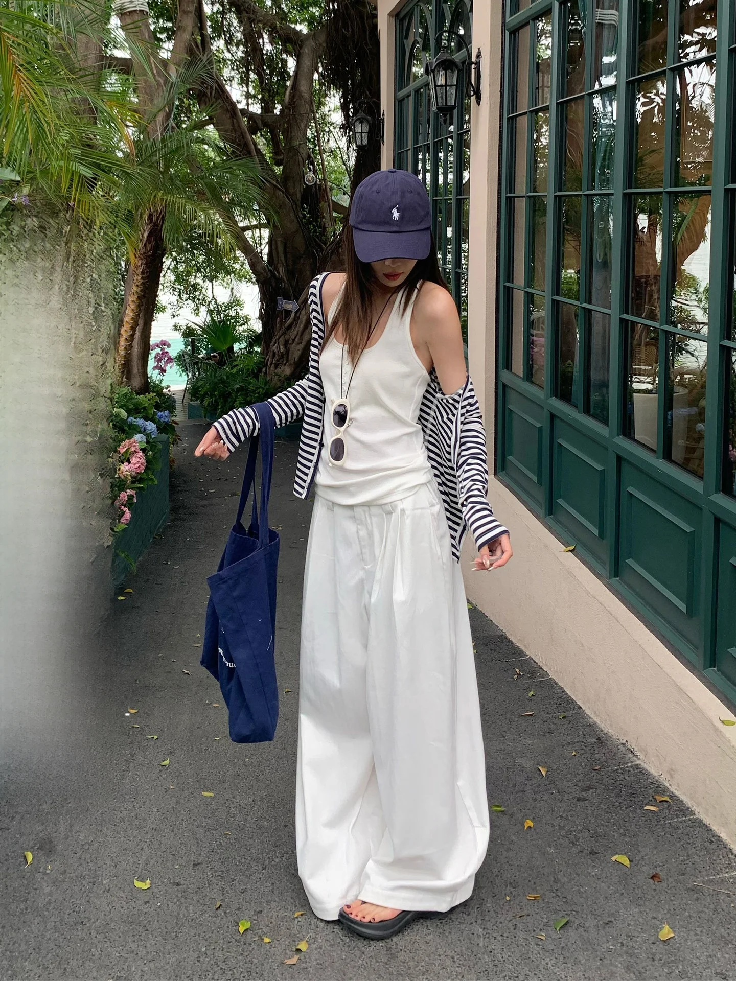 

Song Zhengen High Waist Straight Leg Loose Women's Casual Pants White Summer Korean Style Wide Leg Floor-Length Trousers
