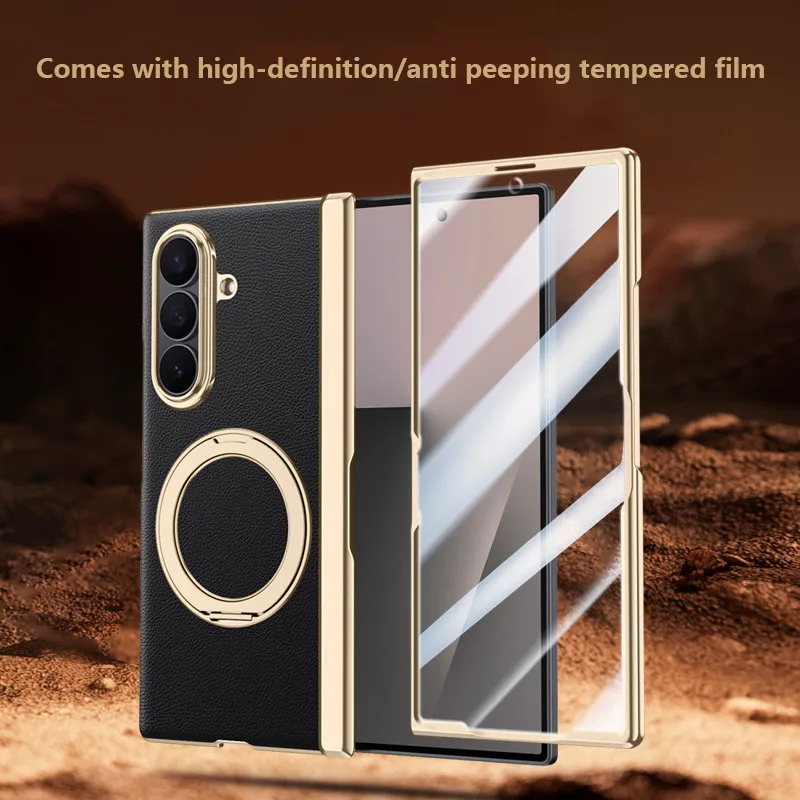

360 ° Чехол с вращающимся кронштейном для Samsung Galaxy Z Fold 7 ZFold7 Fold7 5G, кольцевой держатель, магнитный защитный чехол с закаленной пленкой