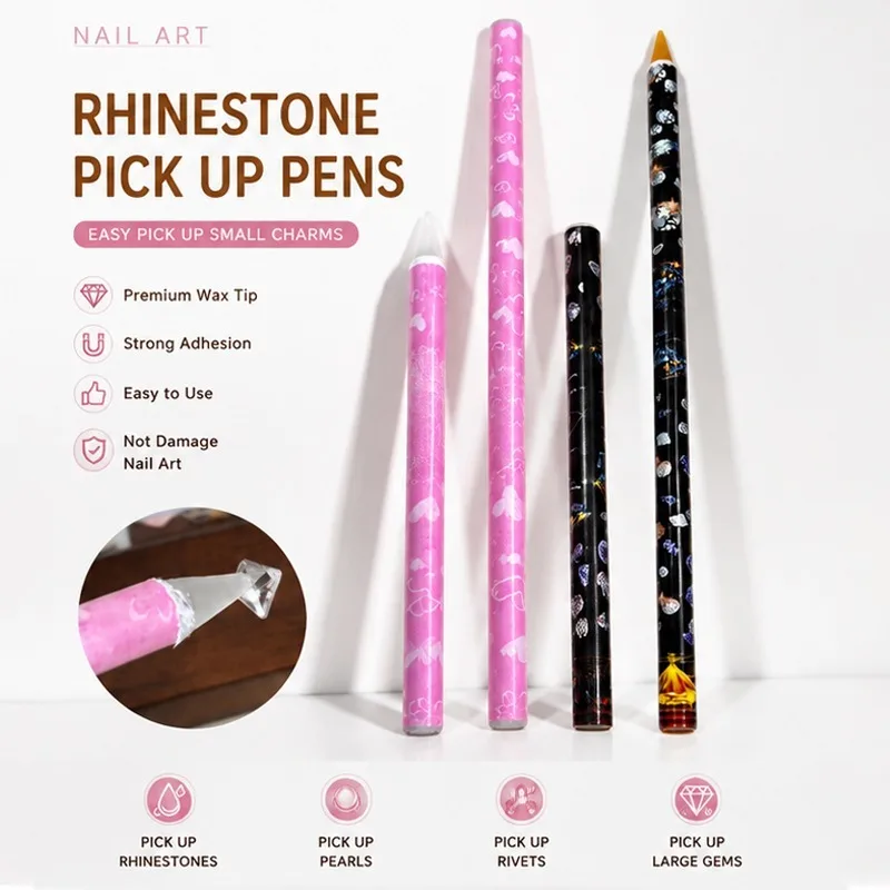 Nail Art Dotting Pencil Rhinestone Picker Contactless Pick Up Tools Self Adhesive Crystal Wax Pencil For DIY Manicure Decoration