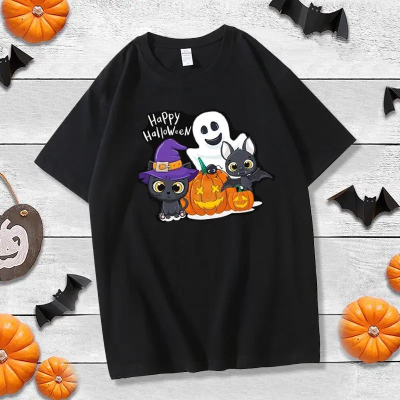 

Cartoon Halloween Pumpkin Ghost Short-sleeved Brim with Cotton Men and Women T-shirt Render Unlined Upper Garment