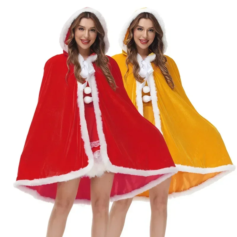 Disfraz de Cosplay de Navidad con capucha para fiesta de Carnaval para mujer, capa de Papá Noel, capa de Navidad Sexy para mujer