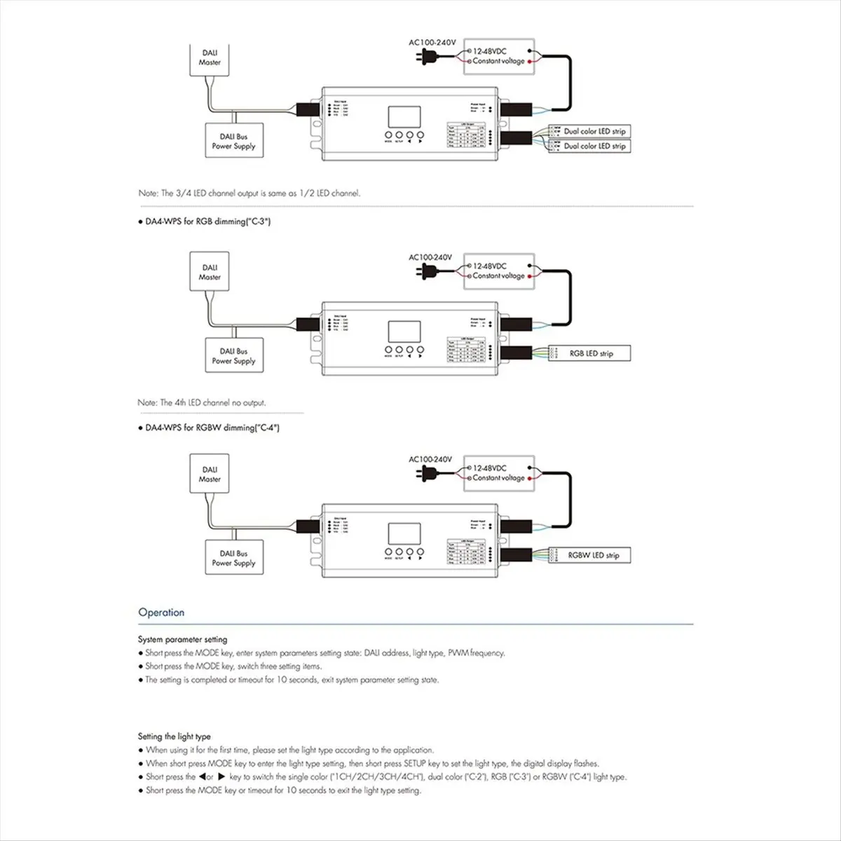 جديد DA4-WPS DMX512/RDM فك 12 فولت-48 فولت تيار مستمر 4CH دالي باهتة DT8 DT6/PWM يعتم لون واحد/CCT/RGB/RGBW LED الشريط