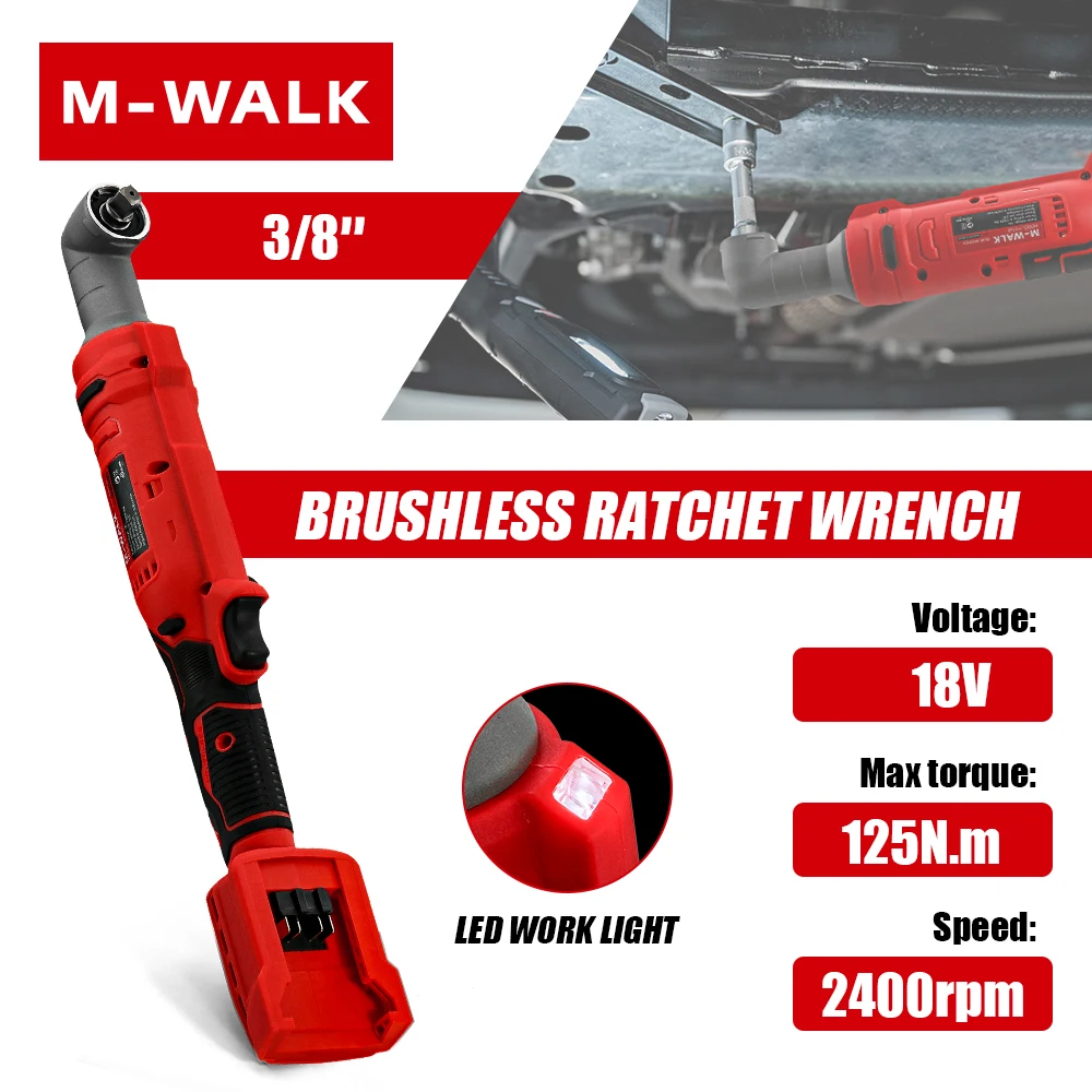 

M-WALK 3/8 Inch Electric Wrench Cordless Right Angle Ratchet Brushless 125N.m Car Repair Tools For Milwaukee Battery Pin