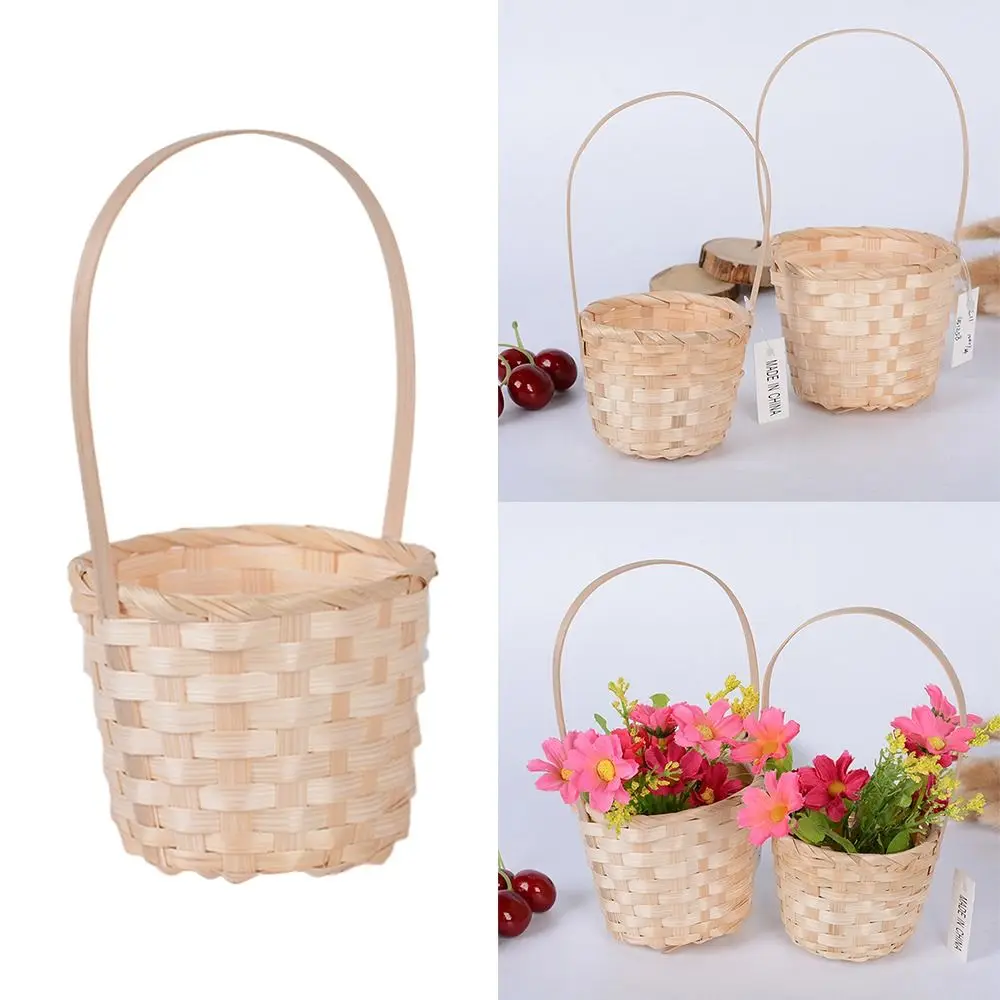 Mini Braid Flower Baskets Yellow with Handle Flower Arrangement Basket Packaging Party Supplies Weaving Basket