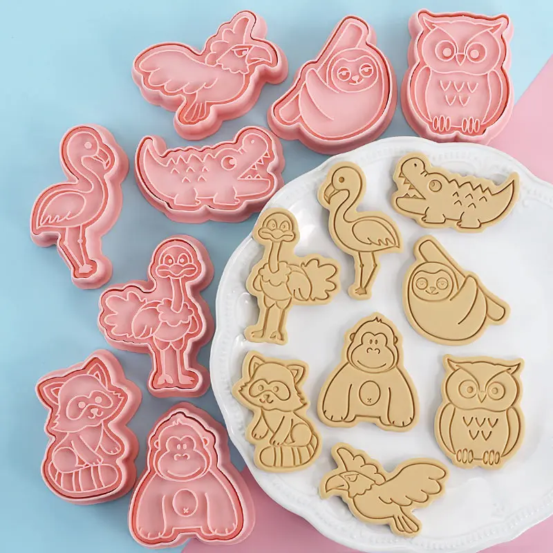 8 Pcs Animal Cookie Molds - 3D Orangutan Crocodile Owl Flamingo Raccoon Ostrich Eagle Sloth Baking Tools for Fondant Cheese