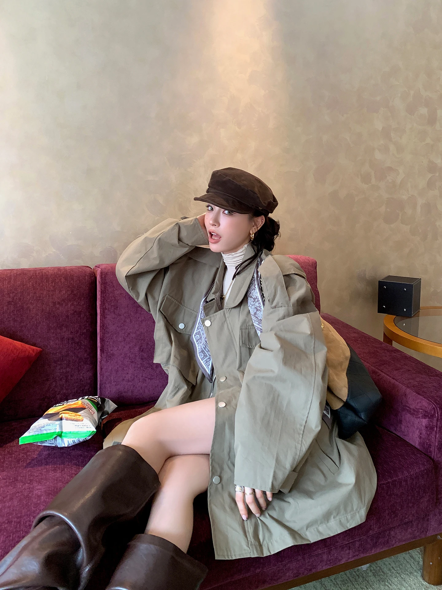 

DULA Good Home American Retro Workwear Sle Women's Loose Casual irt Coat Windbreaker Outerwear Comfortable Cotton Blend