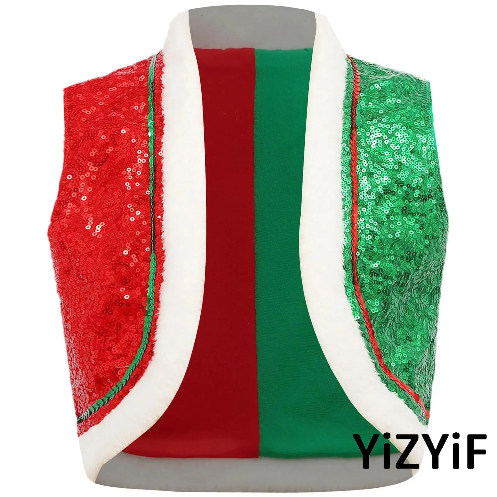 

Kids Unisex Christmas Shiny Sequins Coat Lapel Collar Long Sleeve Jacket Xmas Candy Cane Vest Latin Jazz Disco Dance Costume