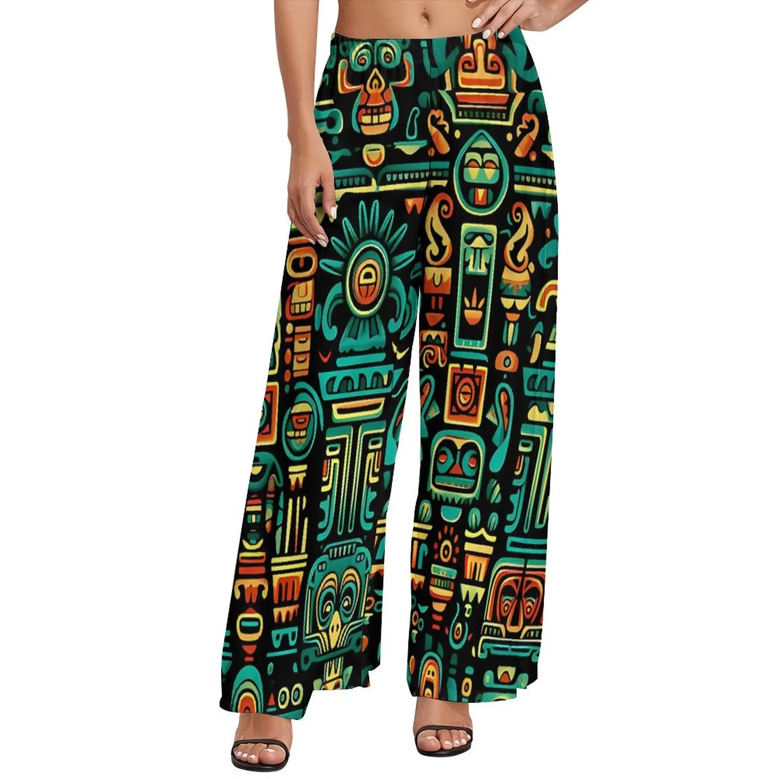 

Aztec Art Straight Pants Vintage Print Casual Wide Leg Pants Woman Oversize Beach Design Trousers