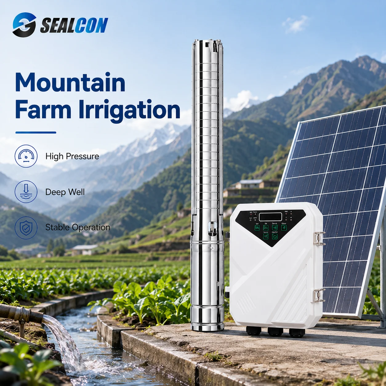 DC Stainless Steel Solar Submersible Deep Well Water Pump with MPPT Controller Solar Panel for Farm Agriculture Irrigation