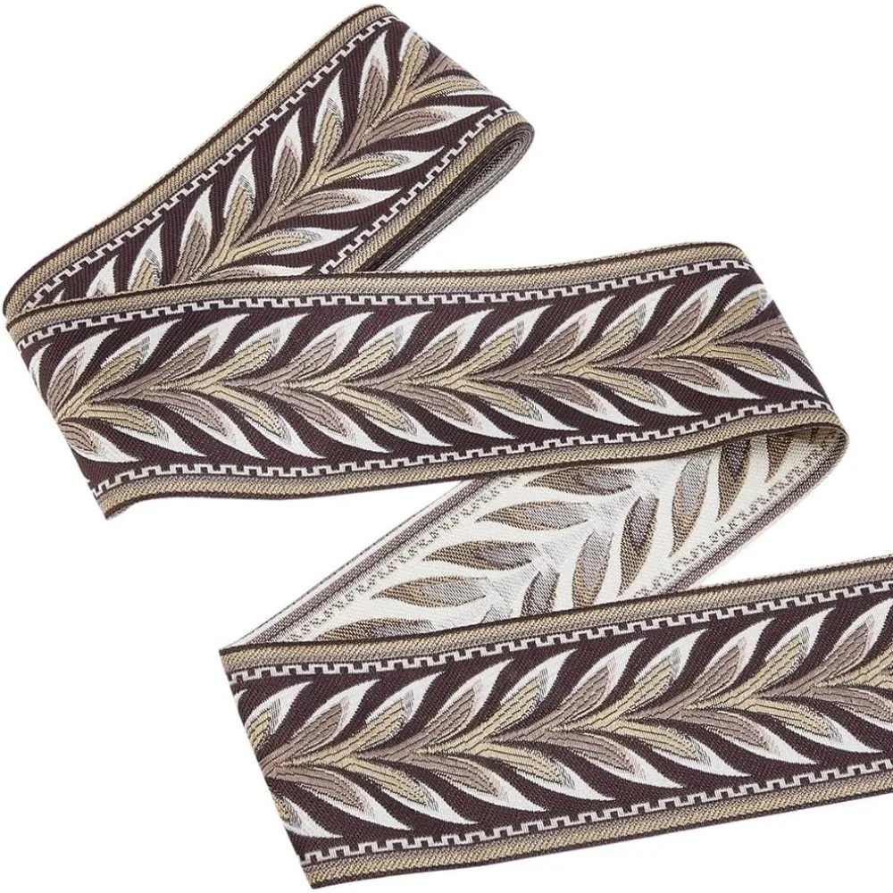 

Жаккардовая лента 5 м/5,5 ярдов, лента в виде листьев, ширина 3,5 дюйма, верблюжий полиэстер, жаккардовая лента в этническом стиле, жаккардовая вышивка