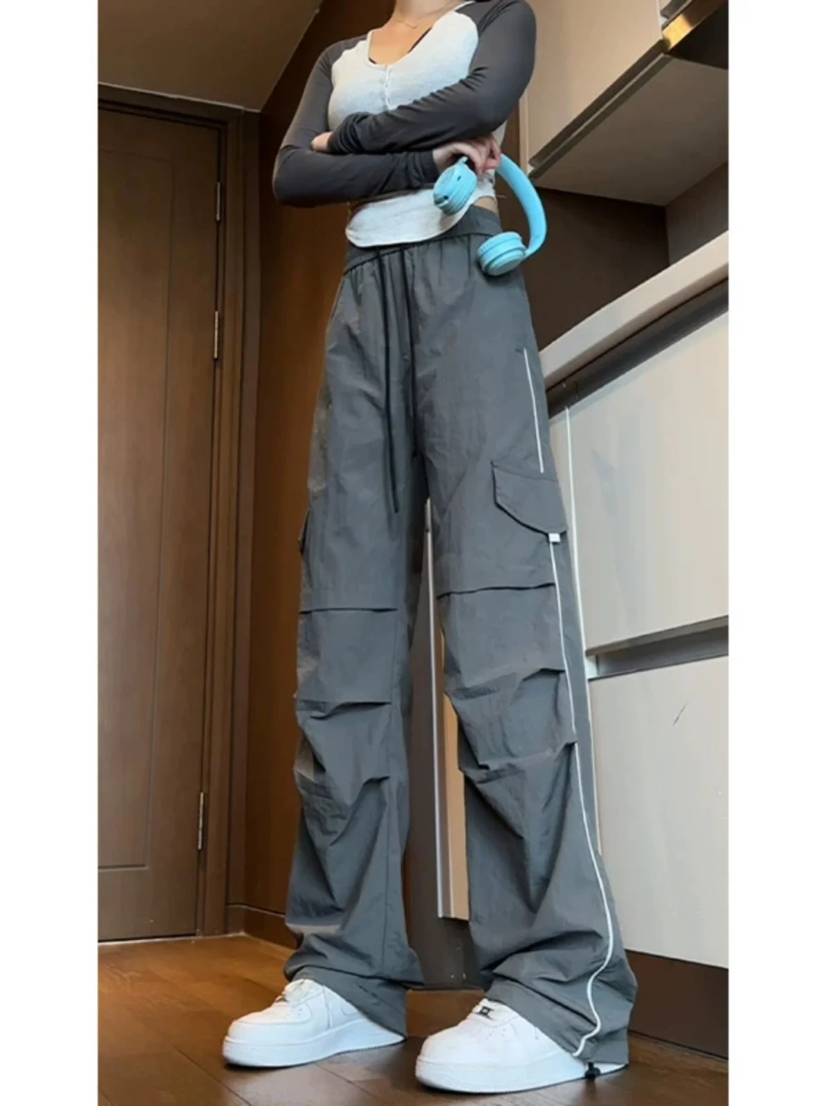 

Мужские водонепроницаемые брюки для активного отдыха в стиле хип-хоп, весенне-осенние, прямые, широкие, повседневные, свободного кроя, модные