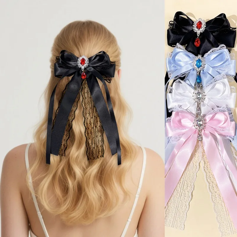

Elegant Gem Lace Bow Hair Clips Multi-Color Satin Hair Accessories Women,Stylish Hair Ornament for Daily Party/Cosplay Outfits