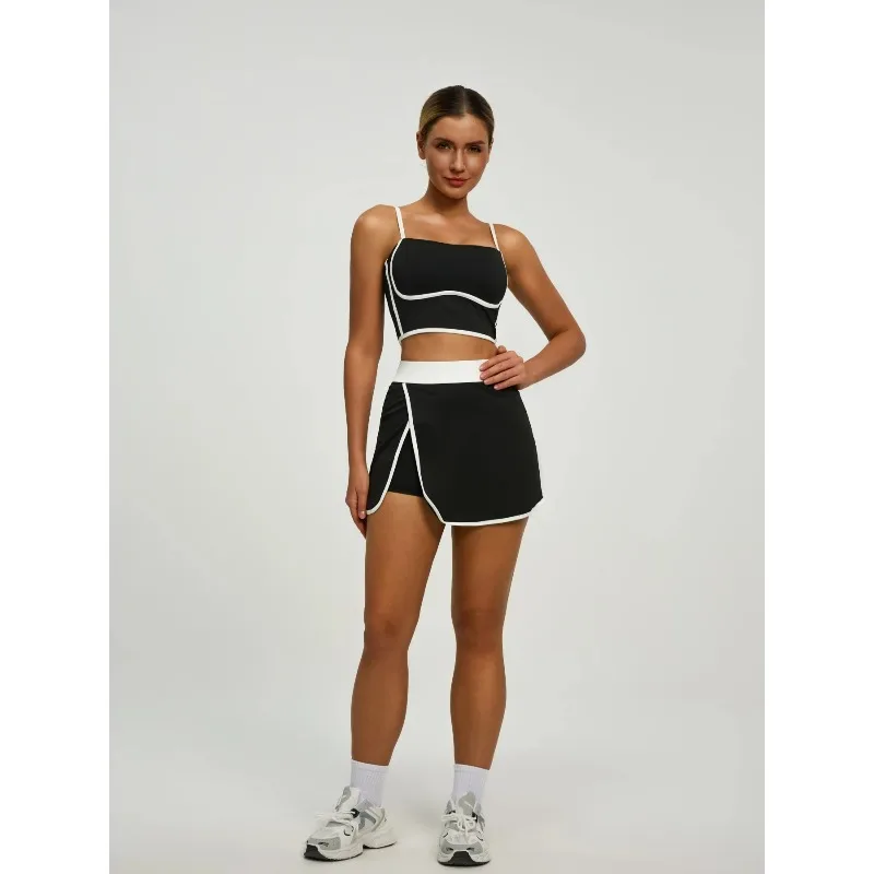 

Women's Athletic Set: Padded Crop Top (Built - in Bra) & Skort with Hidden Side Pockets, Moisture - Wicking Fabric for Tennis