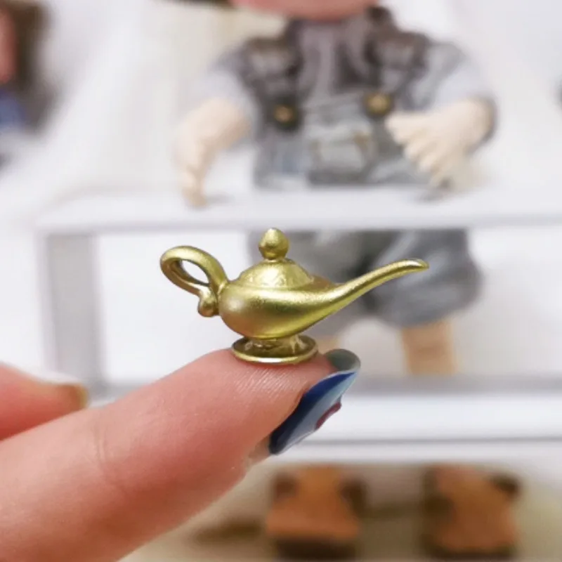 Aladdin Magic Lamp Mini Gold Teapot Ornament Miniature Toy Scene Model Dollhouse Accessories