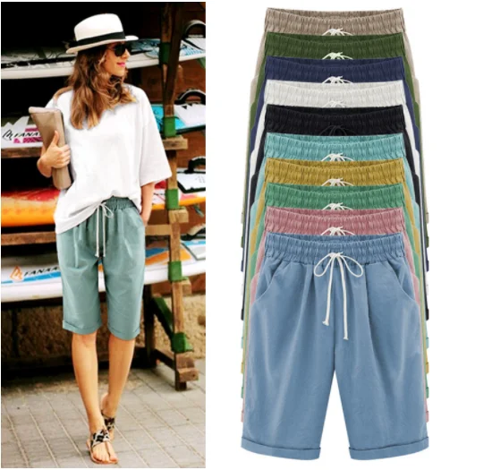 

2023 Summer Female Five Pants Thin Outer Wear Pants Women Slacks Casual Pants Harem Pants Beach Wear