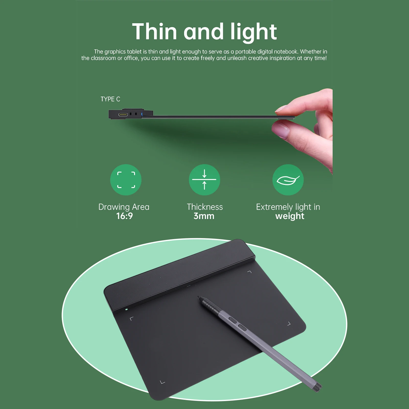 

4x3 Inch Graphics Drawing Tablet with 16K Stylus Pen 10 Pen Nibs OTG Adapter for Win/MAC/Android Compatible with Sketchbook/Illu