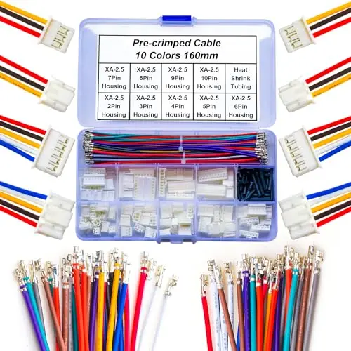 

XA 2.5 Female Connectors and 22AWG Cables, JST-XA 2.5mm Pitch Connector Kit,XA-2.54 2/3/4/5/6/7/8/9/10Pin Housing (YO-XA2.54)