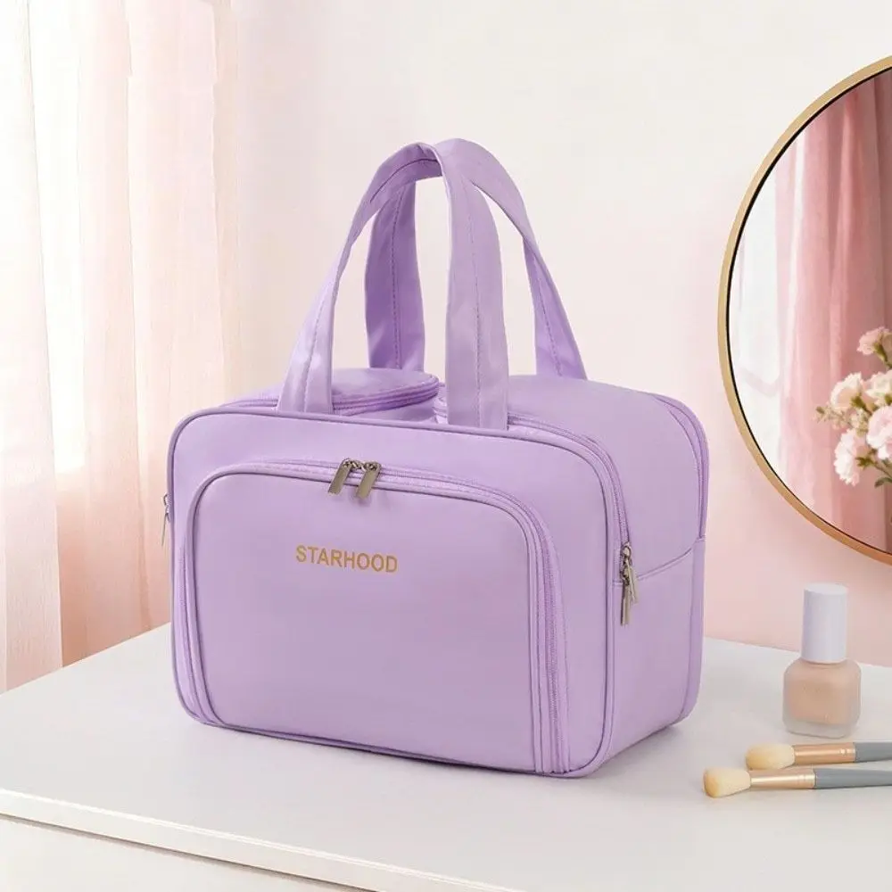 حقيبة أدوات الزينة للسفر ذات سعة كبيرة، خفيفة الوزن من البولي يوريثان، منظم مكياج مقاوم للماء، مقصورات متعددة، حقيبة تخزين للسفر