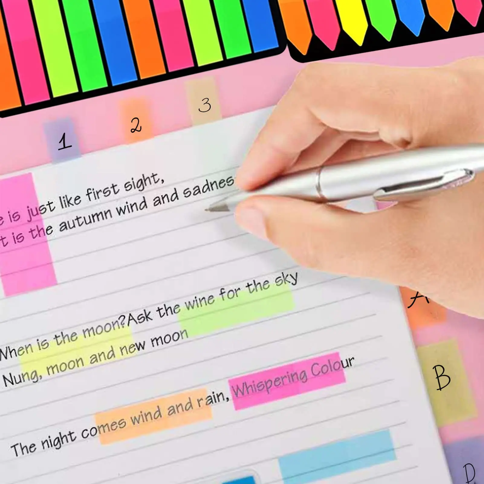 PET Page Markers Sticky Index Tabs, Bright Colors Arrow Flag Tabs for Book Annotation, Writable File Classification Labels