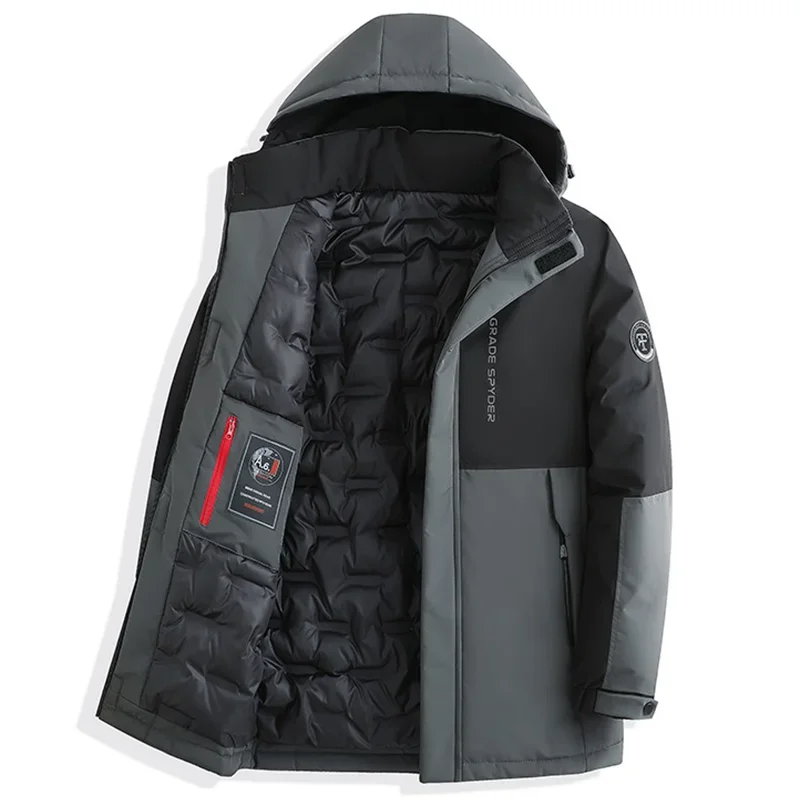 

2026 зимняя длинная парка, мужская уличная куртка с капюшоном, ветрозащитная, с хлопковой подкладкой, повседневная утолщенная куртка со съемным капюшоном, лоскутная цветная куртка