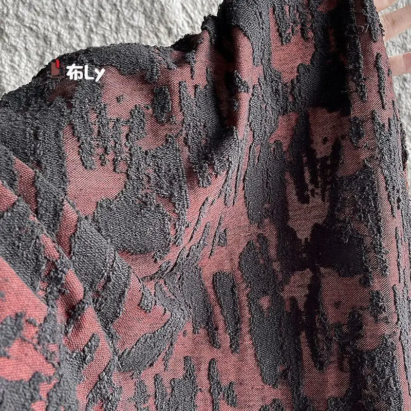 Dark Red Jacquard Irregular 3D Textured Fabric for Designer Luxury Clothing Remake Sewing Material