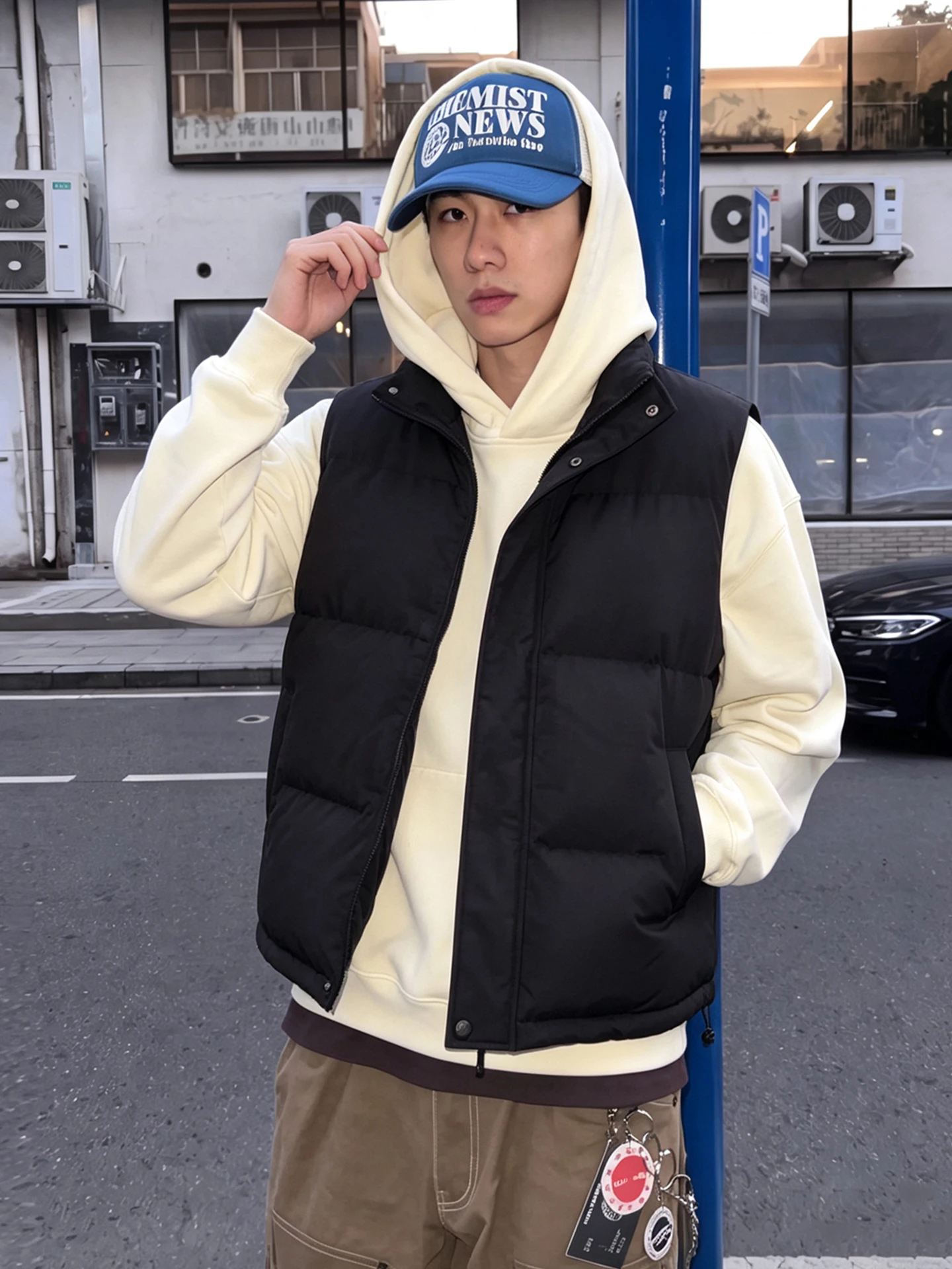 American Style Streetwear Thickened Warm Stand Collar Sleeveless Cotton Vest for Men Loose Large Size Winter Casual Fashion