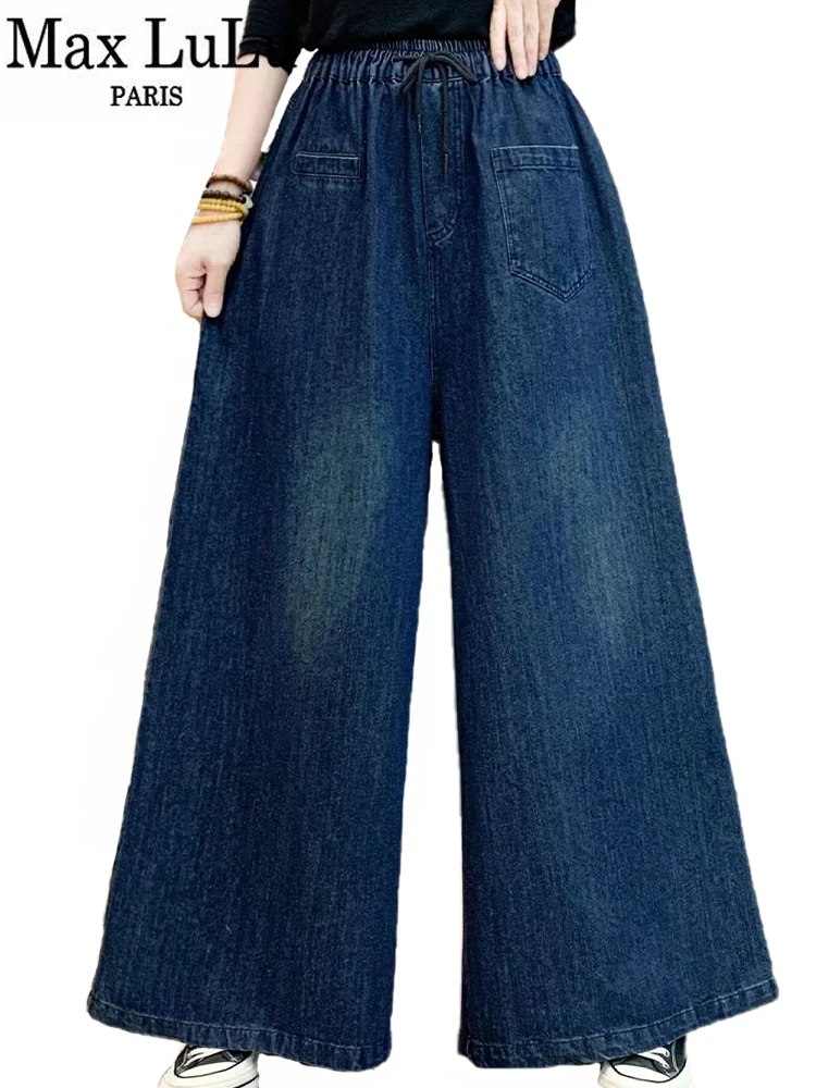 Max LuLu 2024 Womens Long Clothes Fashion Leisure Vintage Denim Pants Fall British Loose Wide Jeans Classic Luxury Punk Trousers