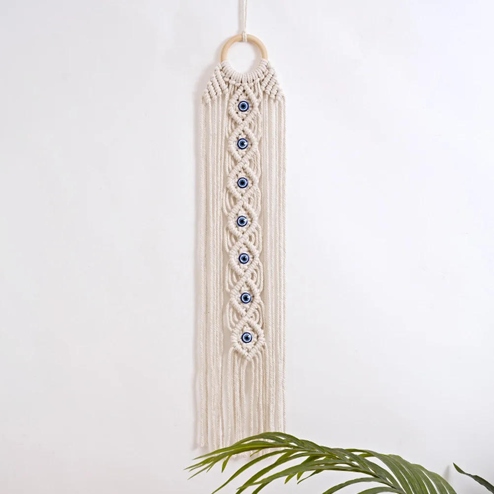 

Bohemian Wall Hanging Tapestry H Woven Rope Tassel Pendant Beige Macrame Home Decor 50x60cm Bedroom Living Room