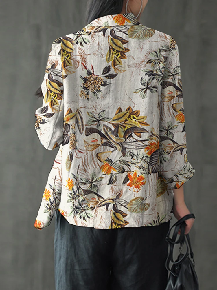 Oversized Women Autumn Blazer 2023 ZANZEA Kaftan Printed Coats Casual Long Sleeve Floral Outerwears Female Single Button Tunic